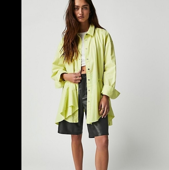 We The Free By Free People Freya Poplin Tunic Top in Pale Neon Green Size Small - Picture 1 of 10